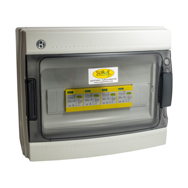 Surge Devices 800914ENC Surge Devices Type 1+2+3 100kA 3 Phase SPD with Window Indication and Pluggable Modules in IP65 Polycarbonate Enclosure