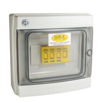 Surge Devices SY12350KA4P/ENC Surge Devices Type 1+2+3 50kA 3 Phase Lightning and Surge Arrester with Window Indication in IP65 Polycarbonate Enclosure