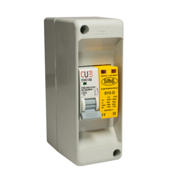 Surge Devices SY2-D/ENCM Surge Devices Type 2+3 Single Module 2P SPD with Replaceable Modules and Window Indication & 1P 32A MCB in A 2 Module Box