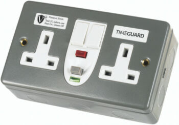 Timeguard RCD08MPVN Timeguard RCD Protected Double Gang Metal Switched Socket – Passive 1
