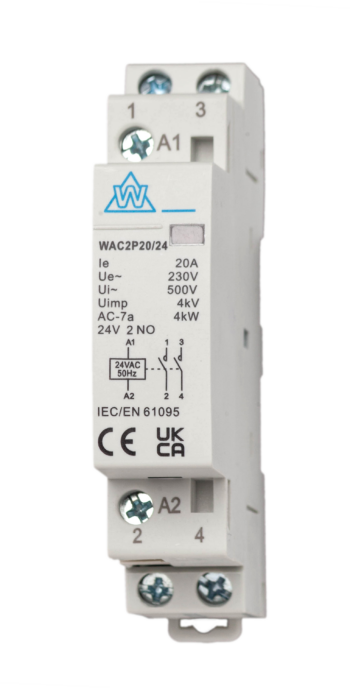 WCED WAC2P20/24 WCED WAC2P20/24 2 Pole 20A 24V Normally Open AC Contactor 1