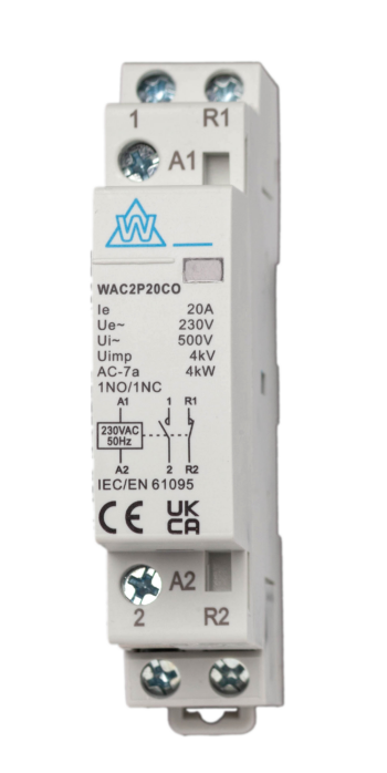 WCED WAC2P20CO WCED WAC2P20CO 2 Pole 20A Normally Open and Closed AC Modular Contactor