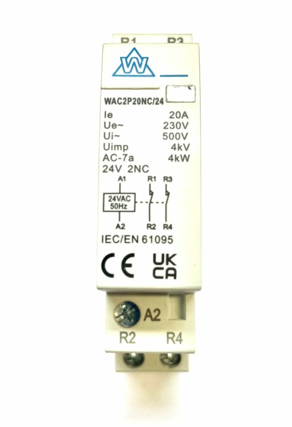 WCED WAC2P20NC/24 WCED 2 Pole 20A 24V Normally Closed AC Contactor 1