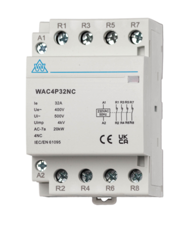 WCED WAC4P32NC WCED WAC4P32NC 4 Pole 32A Normally Closed AC Modular Contactor 1
