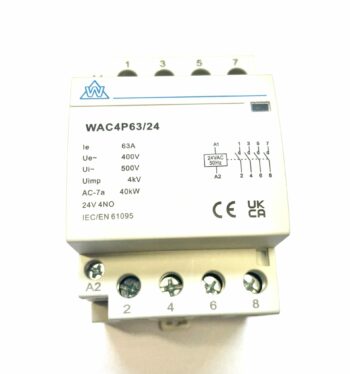 WCED WAC4P63/24 WCED 4 Pole 63A 24V Normally Open AC Contactor 1