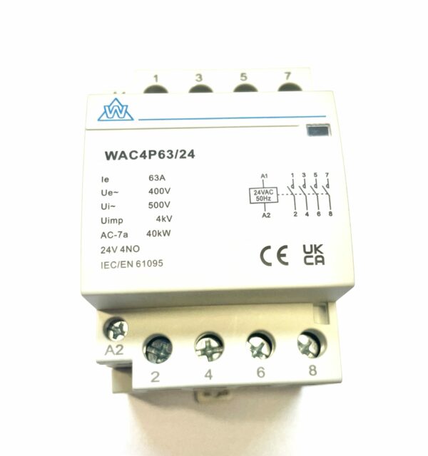 WCED WAC4P63/24 WCED 4 Pole 63A 24V Normally Open AC Contactor 1