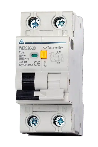 WCED WER20C-030 WCED Double Pole Type A 30mA RCBO Curve C - 20A