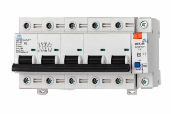 WCED WKB5100C-ST WCED 100A C Curve 5 Pole MCB 10kA + 230V Shunt Trip 1