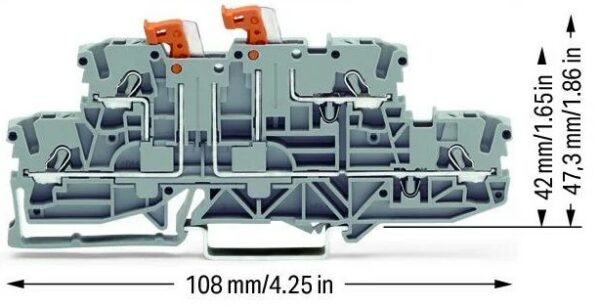 Wago 2002-2951 Wago 2002 Double-Deck Double-Disconnect Terminal Block with 2 Pivoting Knife Disconnects - 2.5 mm² Grey 2