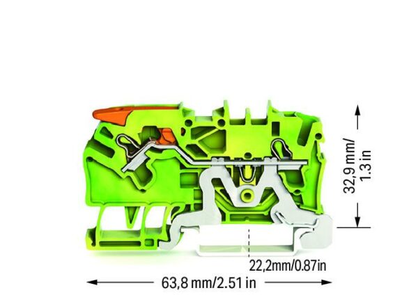 Wago 2102-1207 Wago 2102 2-Conductor Ground Terminal Block with Lever and Push-In Cage Clamp - 2.5 mm² Green-Yellow 2