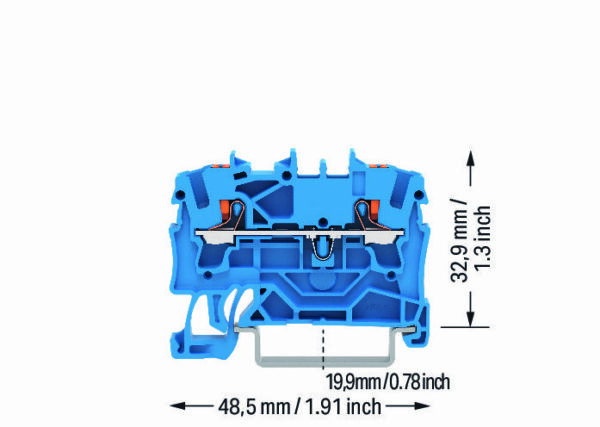 Wago 2202-1204 Wago 2202 2-Conductor Through Terminal Block with Push-Button and Push-In Cage Clamp - 800V 24A 2.5 mm² Blue 3