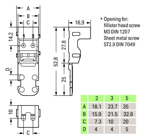 Wago 221-505 Wago 221-505 Mounting Carrier for 221-415 For Screw Mounting - Pack of 1 5