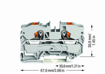 Wago 2210-1201 Wago 2210 2-Conductor Through Terminal Block with Push-Button and Push-In Cage Clamp - 800V 57A 10 mm² Grey 2