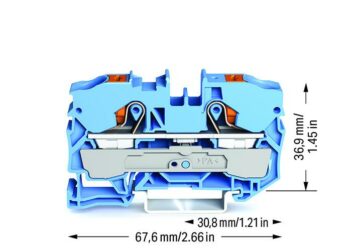 Wago 2210-1204 Wago 2210 2-Conductor Through Terminal Block with Push-Button and Push-In Cage Clamp - 800V 57A 10 mm² Blue 2