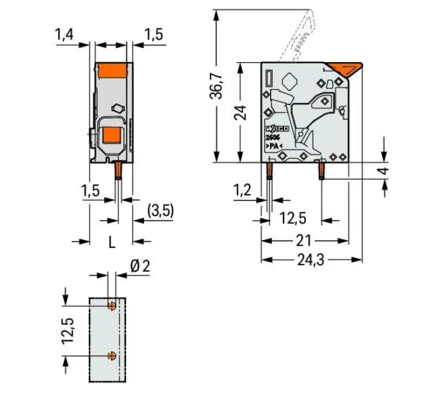 Wago 2606-1101 PCB Terminal Block - Lever - 6mm² - Pin Spacing 7.5mm - 1-Pole - Push-In Cage Clamp - Grey 4