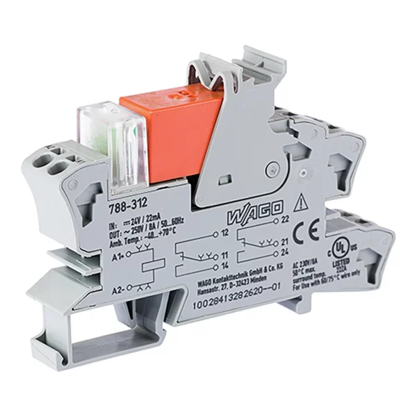 Wago 788-312 Wago 788 Relay Module with 2 Changeover Contacts - 24V DC 8A 2.5 mm² Grey 1