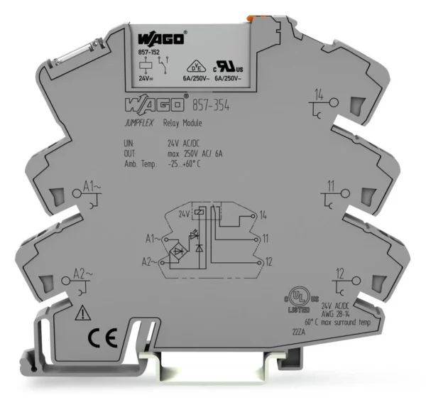 Wago 857-354 Wago 857 Relay Module with 1 Changeover Contact - 24V AC/DC 6A 2.5mm² Grey 1