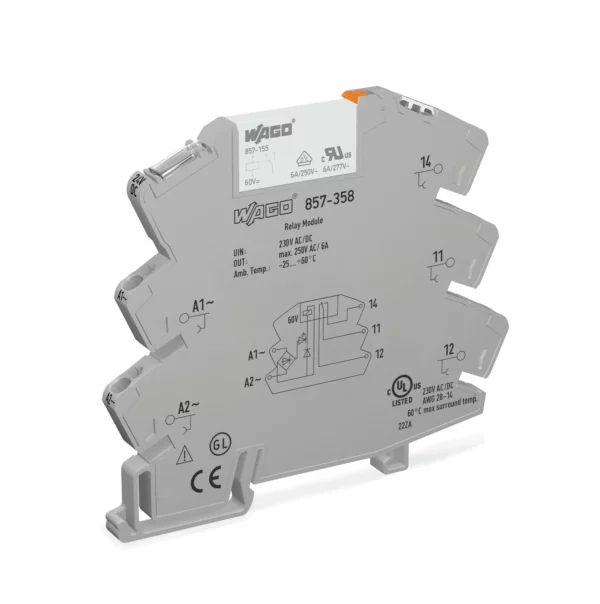 Wago 857-358 Wago 857 Relay Module with 1 Changeover Contact - 230V AC/DC 6A 2.5mm² Grey 1