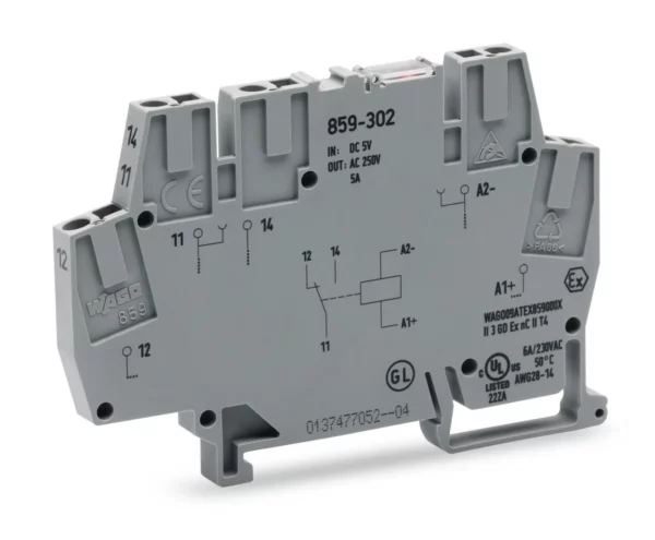 Wago 859-304 Wago 859 Relay Module with 1 Changeover Contact - 24V DC 5A 2.5mm² Grey 1