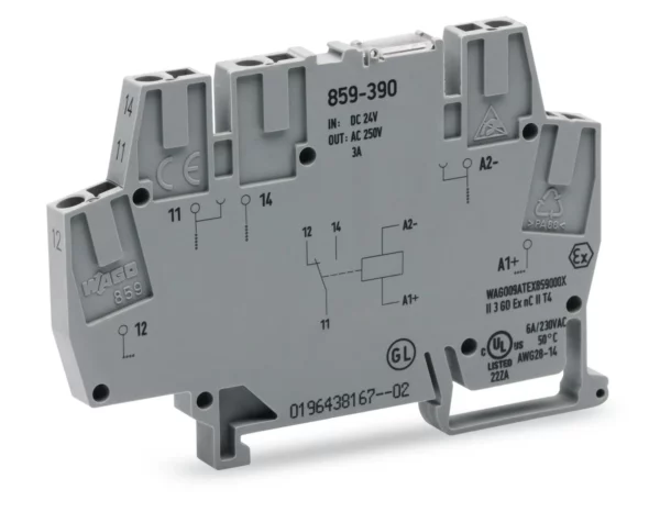 Wago 859-390 Wago 859 Railway Relay Module with 1 Changeover Contact - 24V DC 5A 2.5mm² Grey 1