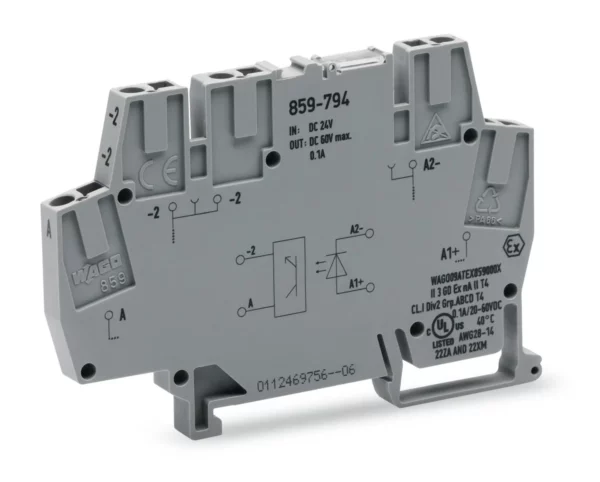 Wago 859-794 Wago 859 Railway Optocoupler Module - 0.1A Grey - 24V DC Input - 9-60V DC Output 1