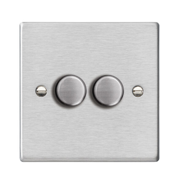 Hamilton 742XLEDITB100 Hartland Satin Steel 2-Gang 100W LED Dimmer with Satin Steel Knobs