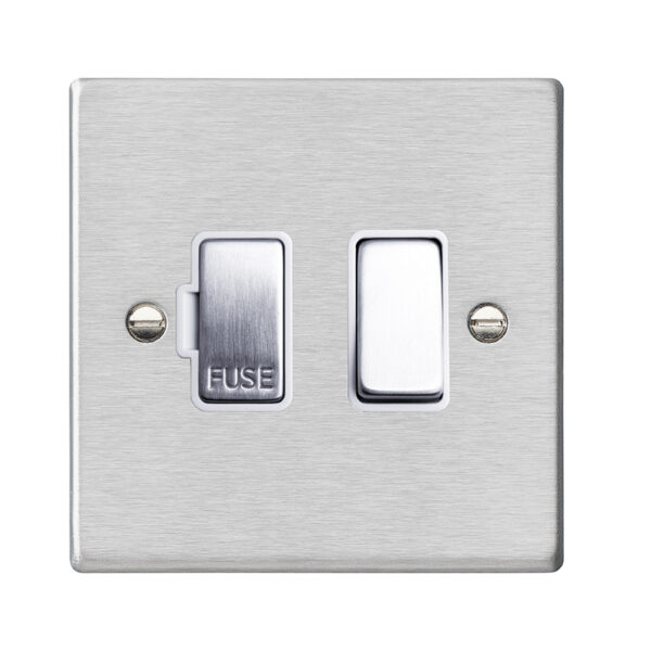Hamilton 74SPSS-W Hartland Satin Steel 13A Double Pole Switched Fused Spur with Satin Steel Insert and White Surround