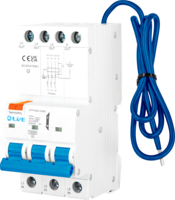 10A Three Phase RCBO - Three Module - 3P+N Pole C Curve 10kA Type A 30mA