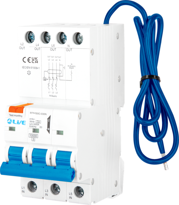 Live Electrical 3P+N 40A C Curve 30mA Type A RCBO