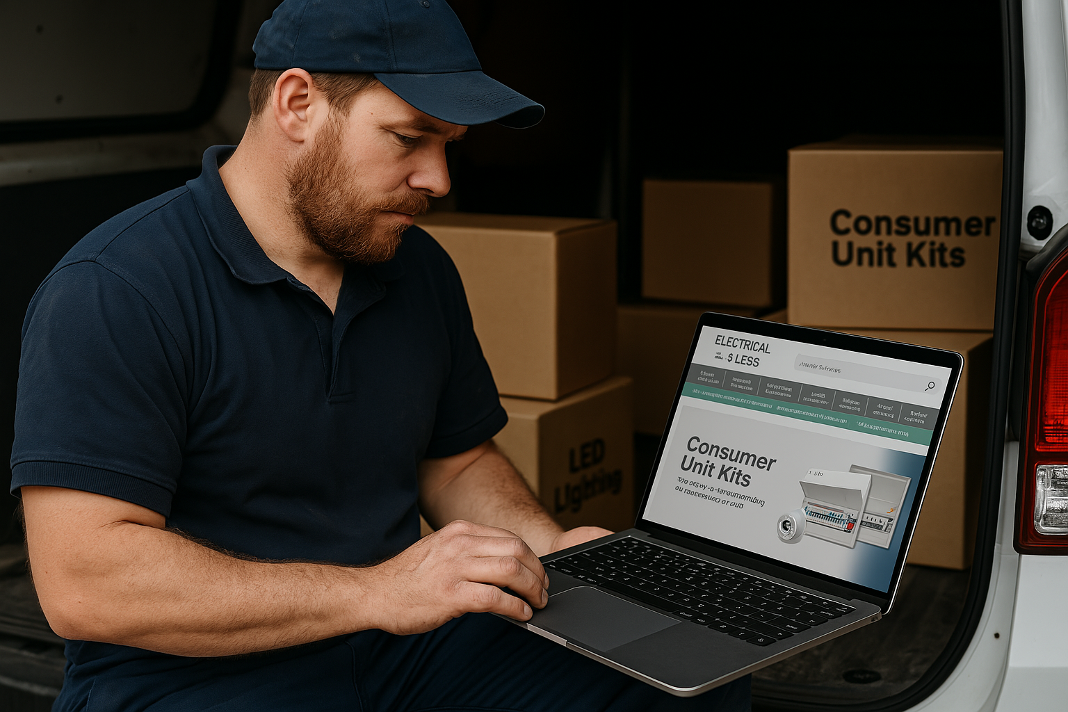 Electrician using online electrical wholesaler Electrical4Less Ltd for fast trade supplies delivery in the UK