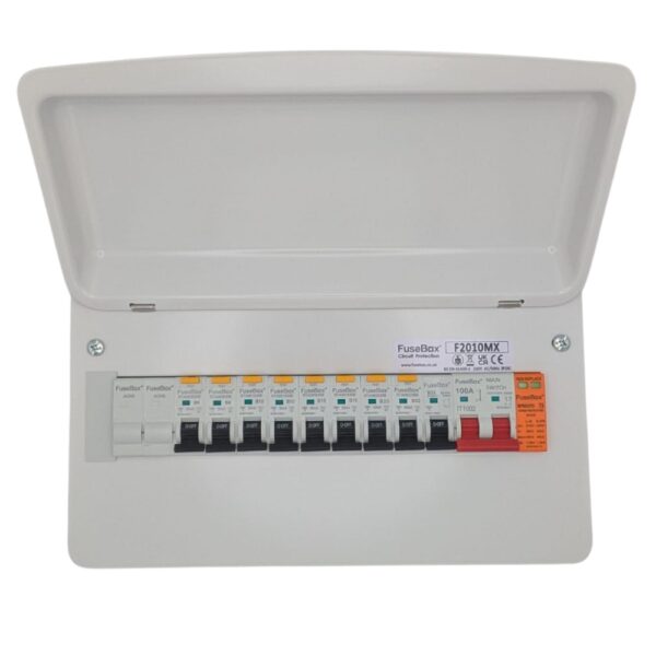 FuseBox F2010MX 10 Way RCBO Consumer Unit Kit with Surge Protection, RCBOs, Gland and Blanks