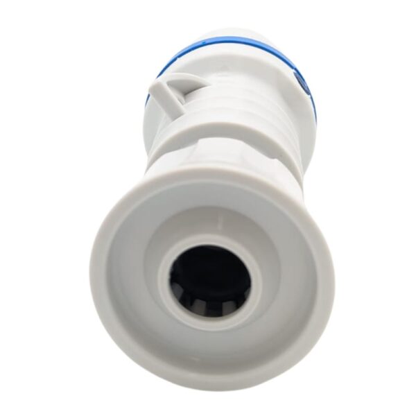 Straight blue 32A 2P+E Gewiss industrial plug with nickel-plated contacts and robust housing for site and mobile power setups.