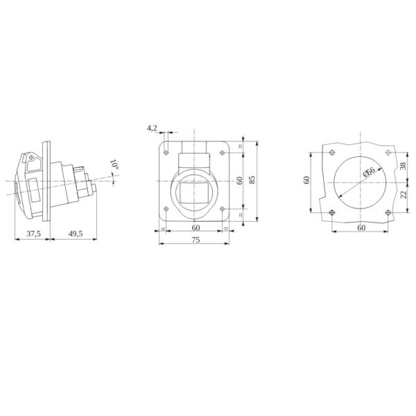 Gewiss GW62201H – 16A 2P+E 110V Socket Angled Flush-Mounting – IP44/IP54