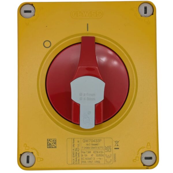 Gewiss GW70433P 16A 4-Pole IP66/67/69 Rotary Isolator Switch