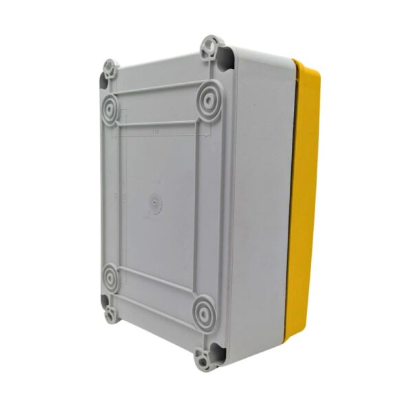 Gewiss GW70438P 63A Rotary Isolator Switch featuring 4 poles, a red lockable emergency stop knob, and IP66/IP67/IP69-rated enclosure for outdoor and industrial applications.