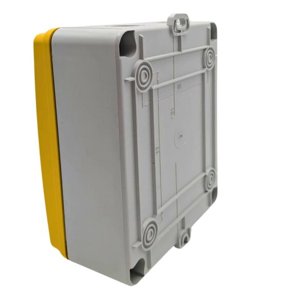 Gewiss GW70443P 40A Rotary Isolator Switch with red emergency knob, IP66/IP67/IP69-rated enclosure, and lockable 4-pole safety design for industrial and outdoor use.