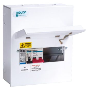 Niglon M3CU10SP 100A DP Main Switch SPD Consumer Unit, 6 Usable Ways, Ideal for RCBO Setup, BS7671:2018 Compliant, 18th Edition Consumer Unit.