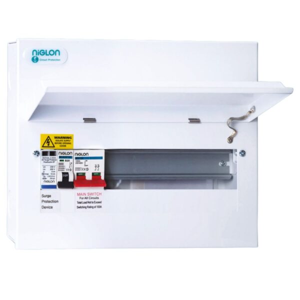 Niglon M3CU16SP – 100A DP SPD Consumer Unit, 12 Usable Ways, RCBO Compatible.