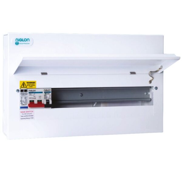 Niglon M3CU21SP Consumer Unit, 100A Main Switch, 17 Usable Ways, 21 Modules, Type 2 SPD, BS7671:2018 Compliant.