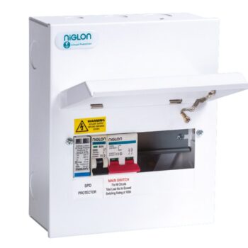 Niglon M3CU8SP 100A DP Main Switch SPD Consumer Unit, 4 Usable Ways, Ideal for RCBO Setup, BS7671:2018 Compliant, 18th Edition Consumer Unit.