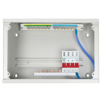Live Electrical TPNH03-100 – Compact 3 Way Horizontal TP&N Distribution Board with 100A 4 Pole Main Switch, 395mm wide for low-profile three-phase installations
