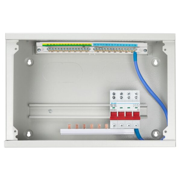 Live Electrical TPNH03-100 – Compact 3 Way Horizontal TP&N Distribution Board with 100A 4 Pole Main Switch, 395mm wide for low-profile three-phase installations