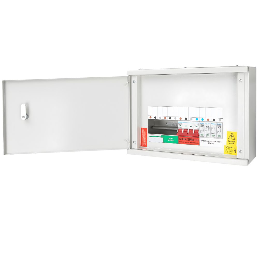 Live Electrical | TPNH03-100S | 2 Way Horizontal TP&N Distribution Board | 100A 4 Pole Main Switch | Type 2 SPD 1 TPNH03-100S Horizontal TP&N SPD Distribution Board