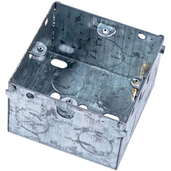 Niglon CB2 1 Gang 47mm Metal Back Box with adjustable and fixed lugs, galvanised steel body, and BS EN60670 / BS 4662 compliance for secure mounting.