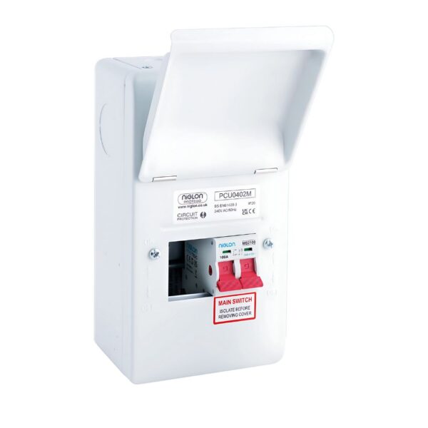 Niglon PCU0402M Protego 100A Twin Screw Main Switch 2 Way Metal Consumer Unit