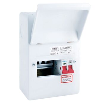 Niglon PCU0604M Protego 100A Twin Screw Main Switch 4Way Metal Consumer Unit