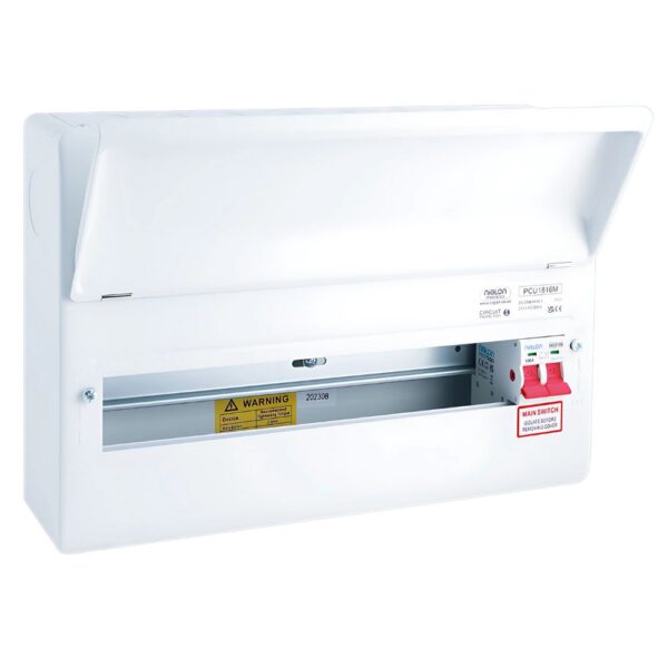 Niglon PCU1816M Protego 100A Twin Screw Main Switch 16 Way Metal Consumer Unit