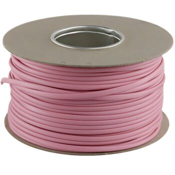 Niglon SPI2 2mm PVC Pink Sleeving, 100-metre roll, flexible and BS 2848 Type 3 compliant for safe cable insulation and identification.
