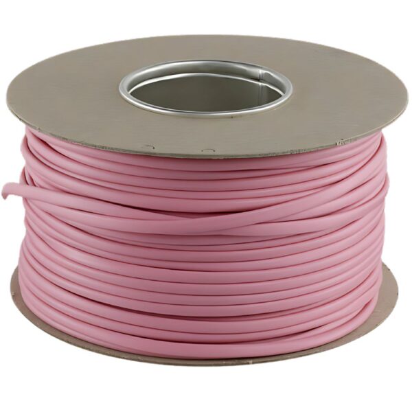 Niglon SPI2 2mm PVC Pink Sleeving, 100-metre roll, flexible and BS 2848 Type 3 compliant for safe cable insulation and identification.