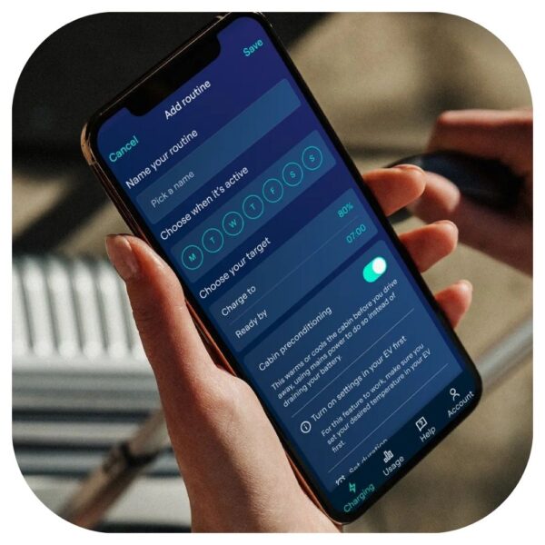 Ohme ePod EV charger being managed via smartphone app